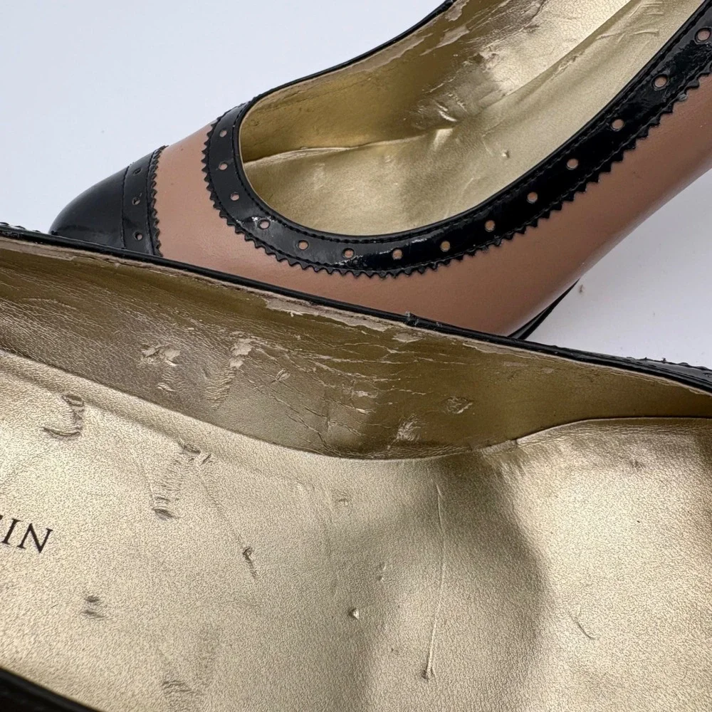 AK Anne Klein Women‎ Tan Black Cap Toe Brogue Heel Pumps Shoes Size 9.5M
